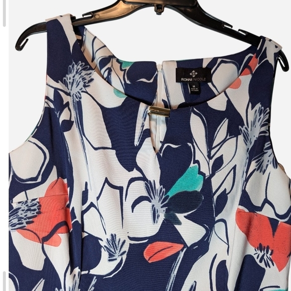 Pre-owned Ronni Nicole Navy and Coral Floral Mini Dress - Picture 4 of 13
